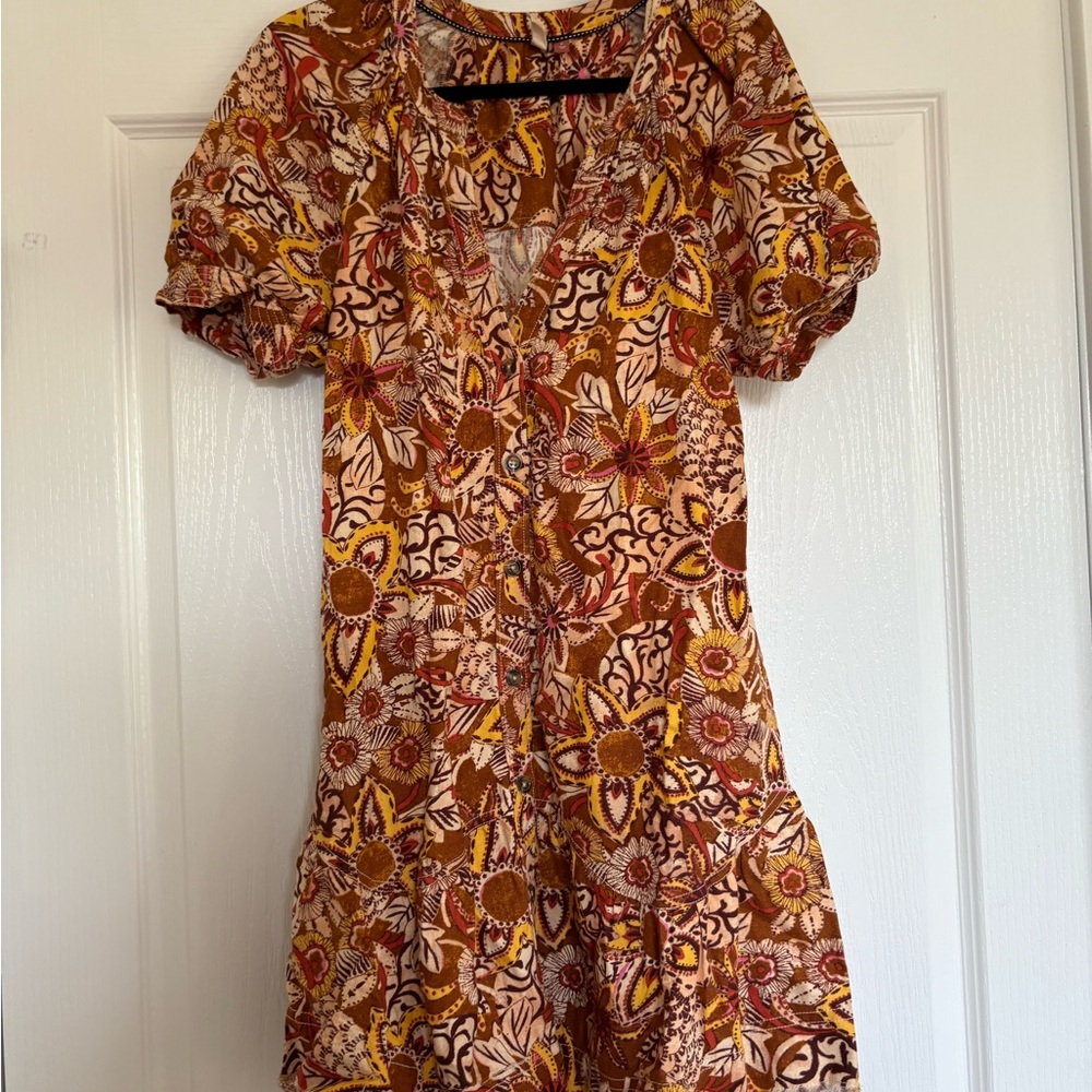 Anthropologie Pilcro - Mini Dress in Brown, Yellow, Cream Floral Print